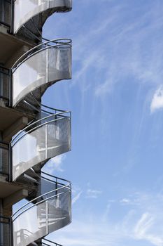 Spiral staircase and a beautiful sky