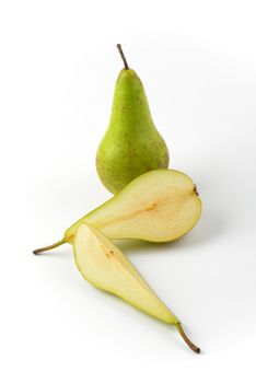 one whole pear, one half a pear and slice
