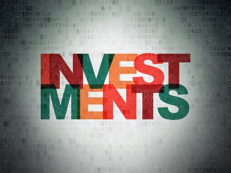 Money concept: Painted multicolor text Investments on Digital Data Paper background