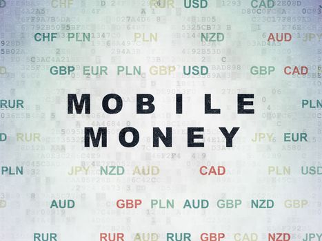 Money concept: Painted black text Mobile Money on Digital Data Paper background with Currency