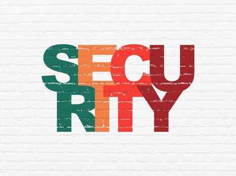 Safety concept: Painted multicolor text Security on White Brick wall background