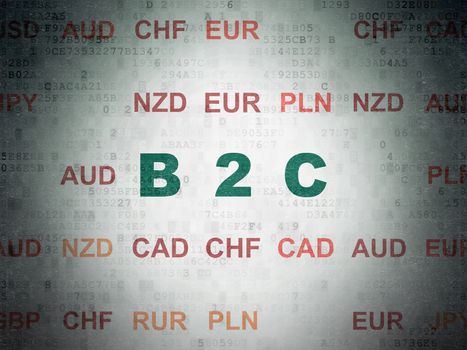 Business concept: Painted green text B2c on Digital Data Paper background with Currency