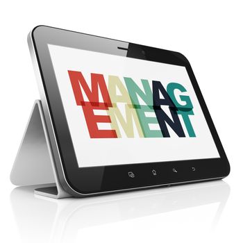 Business concept: Tablet Computer with Painted multicolor text Management on display, 3D rendering