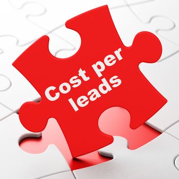 Finance concept: Cost Per Leads on Red puzzle pieces background, 3D rendering