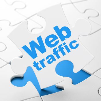 Web design concept: Web Traffic on White puzzle pieces background, 3D rendering