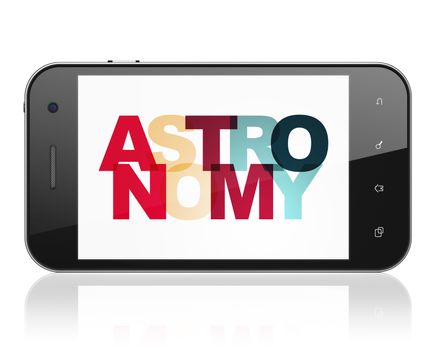 Science concept: Smartphone with Painted multicolor text Astronomy on display, 3D rendering