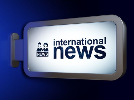 News concept: International News and Anchorman on advertising billboard background, 3D rendering