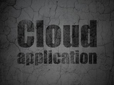 Cloud networking concept: Black Cloud Application on grunge textured concrete wall background