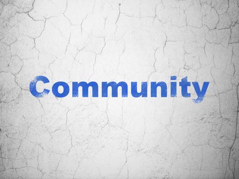 Social media concept: Blue Community on textured concrete wall background