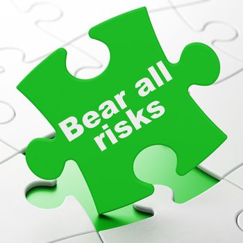 Insurance concept: Bear All Risks on Green puzzle pieces background, 3D rendering