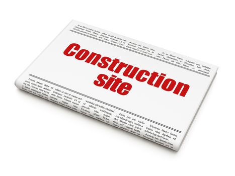 Building construction concept: newspaper headline Construction Site on White background, 3D rendering