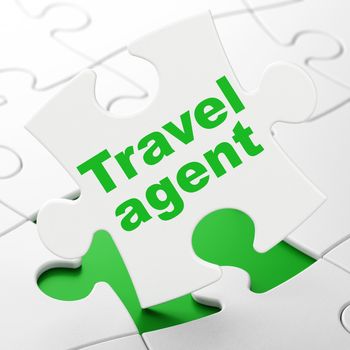 Tourism concept: Travel Agent on White puzzle pieces background, 3D rendering