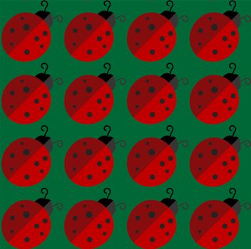 Lady-bird or ladybug pattern on light background. Cartoon illustration. Endless insect texture for textile