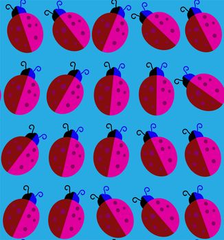 Lady-bird or ladybug pattern on light background. Cartoon illustration. Endless insect texture for textile