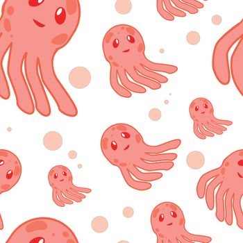 Cute happy jellyfish cartoon character sea animal illustration. Invertebrate animal sea fauna jellyfish medusa illustration. Nature animal aquatic medusa, aquarium tropical marine.