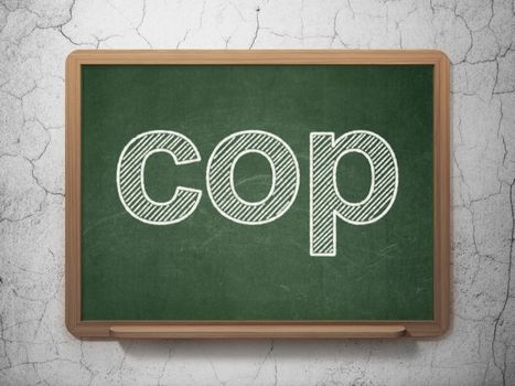 Law concept: text Cop on Green chalkboard on grunge wall background, 3D rendering