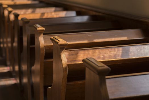 Pews in a historic church in the Netherlands
