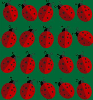 Lady-bird or ladybug pattern on light background. Cartoon illustration. Endless insect texture for textile