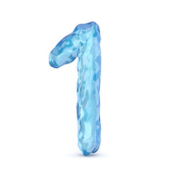 Ice font number 1 ONE 3D render illustration isolated on white background