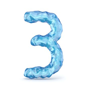 Ice font number 3 THREE 3D render illustration isolated on white background