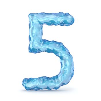 Ice font number 5 FIVE 3D render illustration isolated on white background