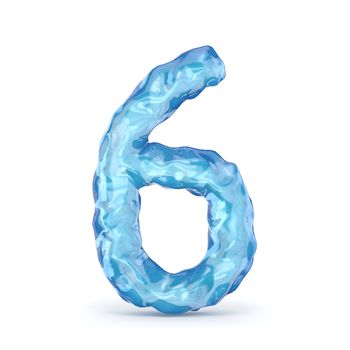 Ice font number 6 SIX 3D render illustration isolated on white background