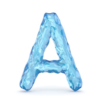 Ice font letter A 3D render illustration isolated on white background