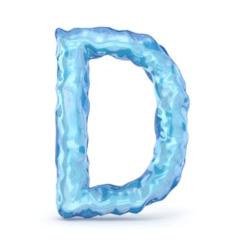 Ice font letter D 3D render illustration isolated on white background