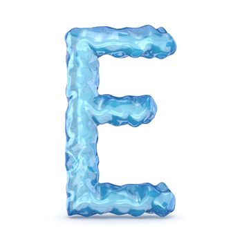 Ice font letter E 3D render illustration isolated on white background