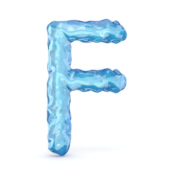 Ice font letter F 3D render illustration isolated on white background