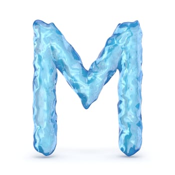 Ice font letter M 3D render illustration isolated on white background