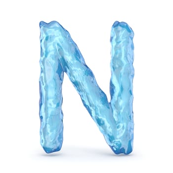 Ice font letter N 3D render illustration isolated on white background