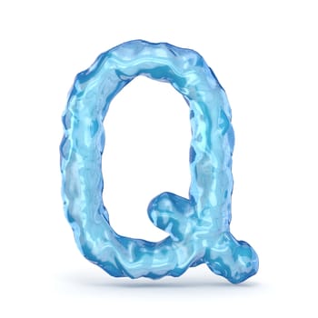 Ice font letter Q 3D render illustration isolated on white background