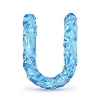 Ice font letter U 3D render illustration isolated on white background