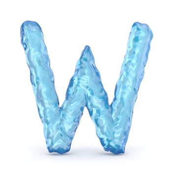 Ice font letter W 3D render illustration isolated on white background
