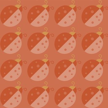 Lady-bird or ladybug pattern on light background. Cartoon vector illustration. Endless insect texture for textile