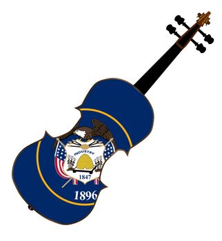 A typical violin with Utah state flag isolated over a white background