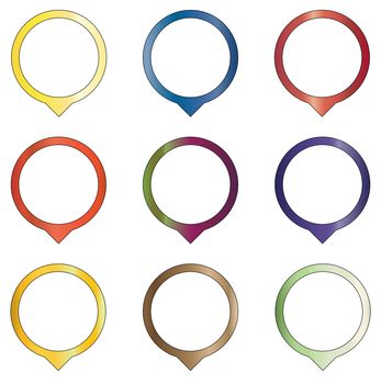 A collection of 9 round fruit color pointer icons over a white background