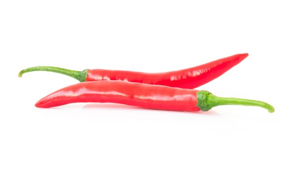 Red hot chilli pepper on white background, raw material for make cooking