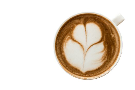 A cup of tulip latte art hot coffee with white background