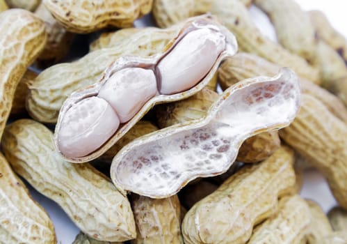 Closeup peanut boiled on white background