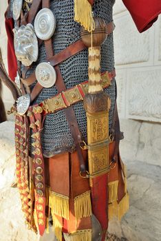 Roman warrior iron armor and sword