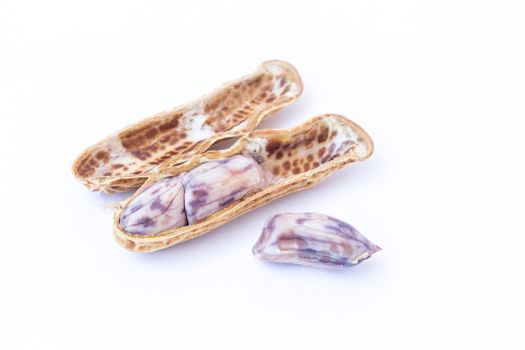 Boiled peanuts or groundnuts on white background