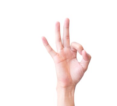 Young man hand OK sign with white background