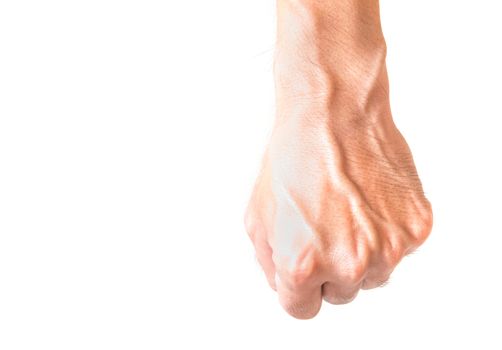 Man arm with blood veins on white background, health care concept