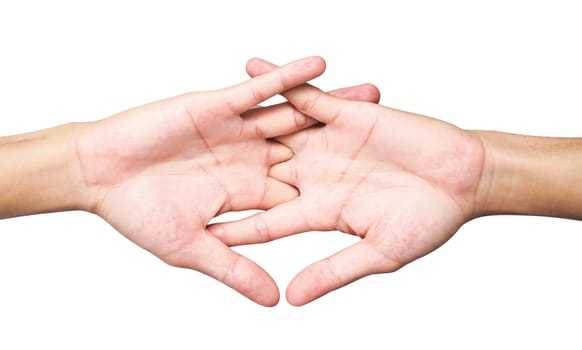 Stretching exercises finger ion white background, health care concept