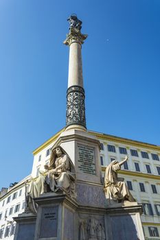 The Column of the Immaculate Conception stands in Piazza Mignanelli in front of the Spanish Embassy in Rome, and steps away from Piazza di Spagna.