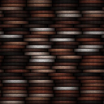 Bronze silver and gold coins stacked on each other. Seamless background.