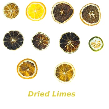 Dried lemons on a white background.