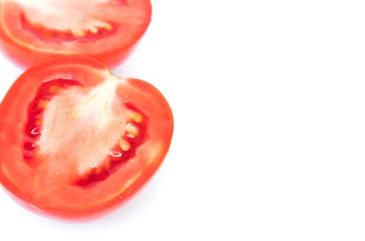 Closeup fresh red tomatoes on white background, food and vegetable concept